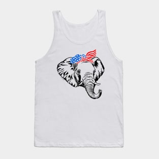 Patriotic Elephant Graphic with American Flag Bandana Tank Top